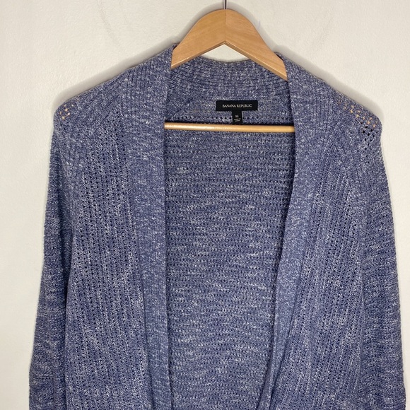 Banana Republic East West Easy Navy open knit ribbed edge cardigan size M - Picture 3 of 11